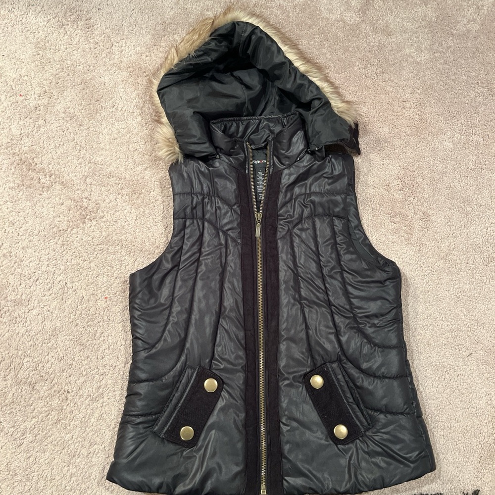Style & Co. Black Vest with Faux Fur Trim